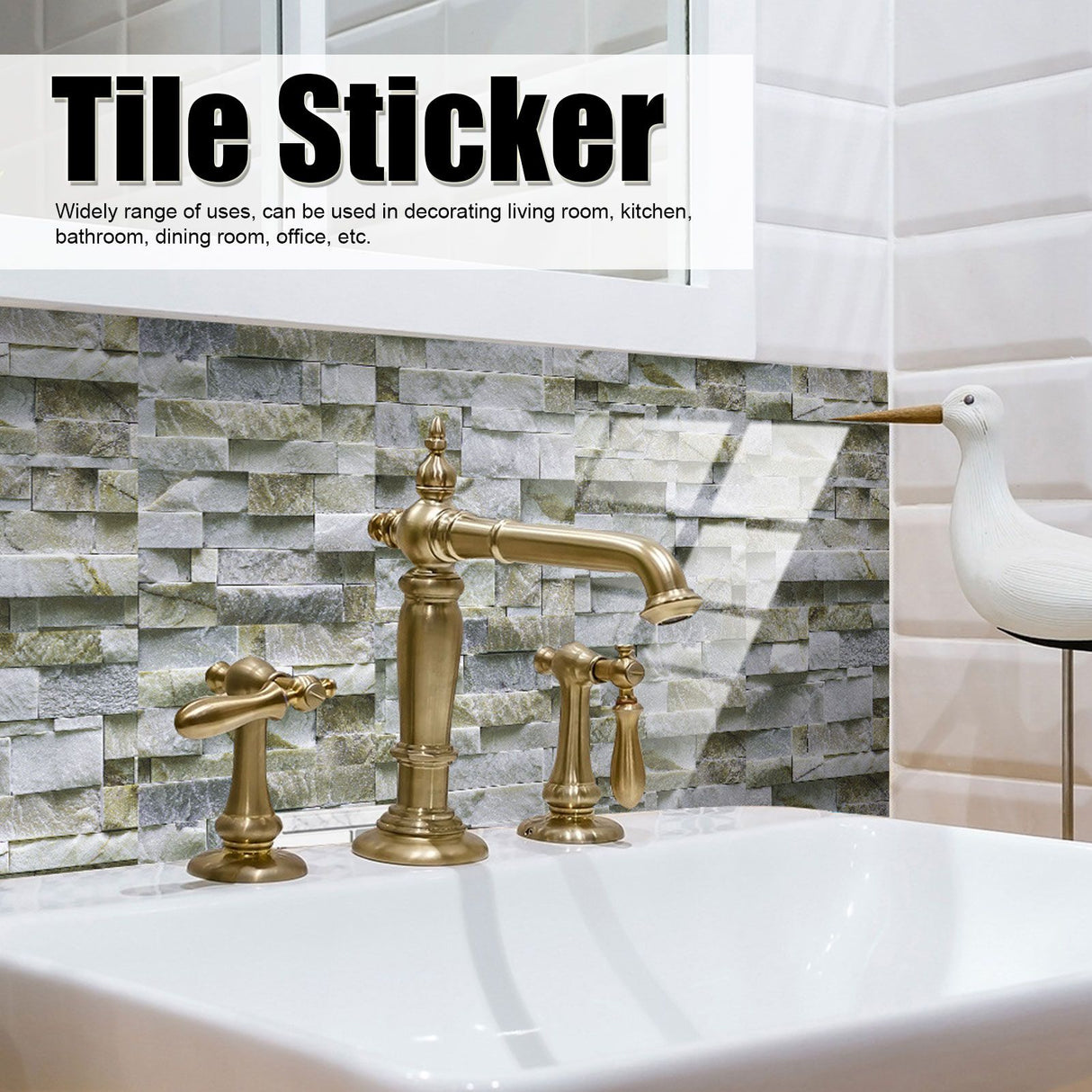 12Pcs PVC Tile Sticker Waterproof Self Adhesive Bathroom Kitchen Living Room Decor Floor Decal(KIT043 )