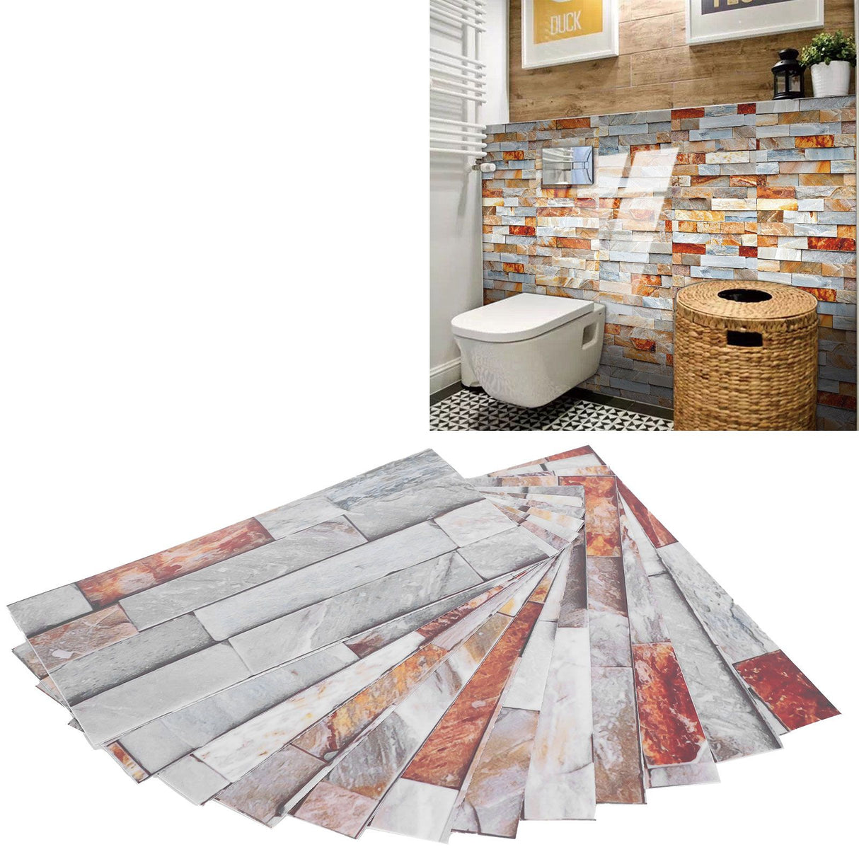 12Pcs PVC Tile Sticker Waterproof Self Adhesive Bathroom Kitchen Living Room Decor Floor Decal(KIT046 )