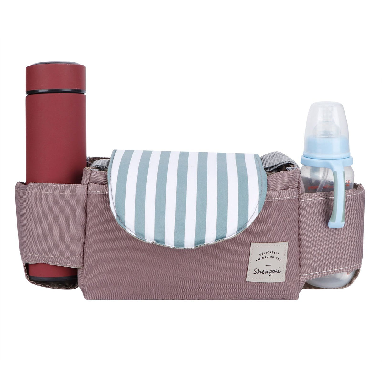 Baby Stroller Hanging Bag Organizer Universal Cup Holder Storage Bag Strollers AccessoryGreen Stripe