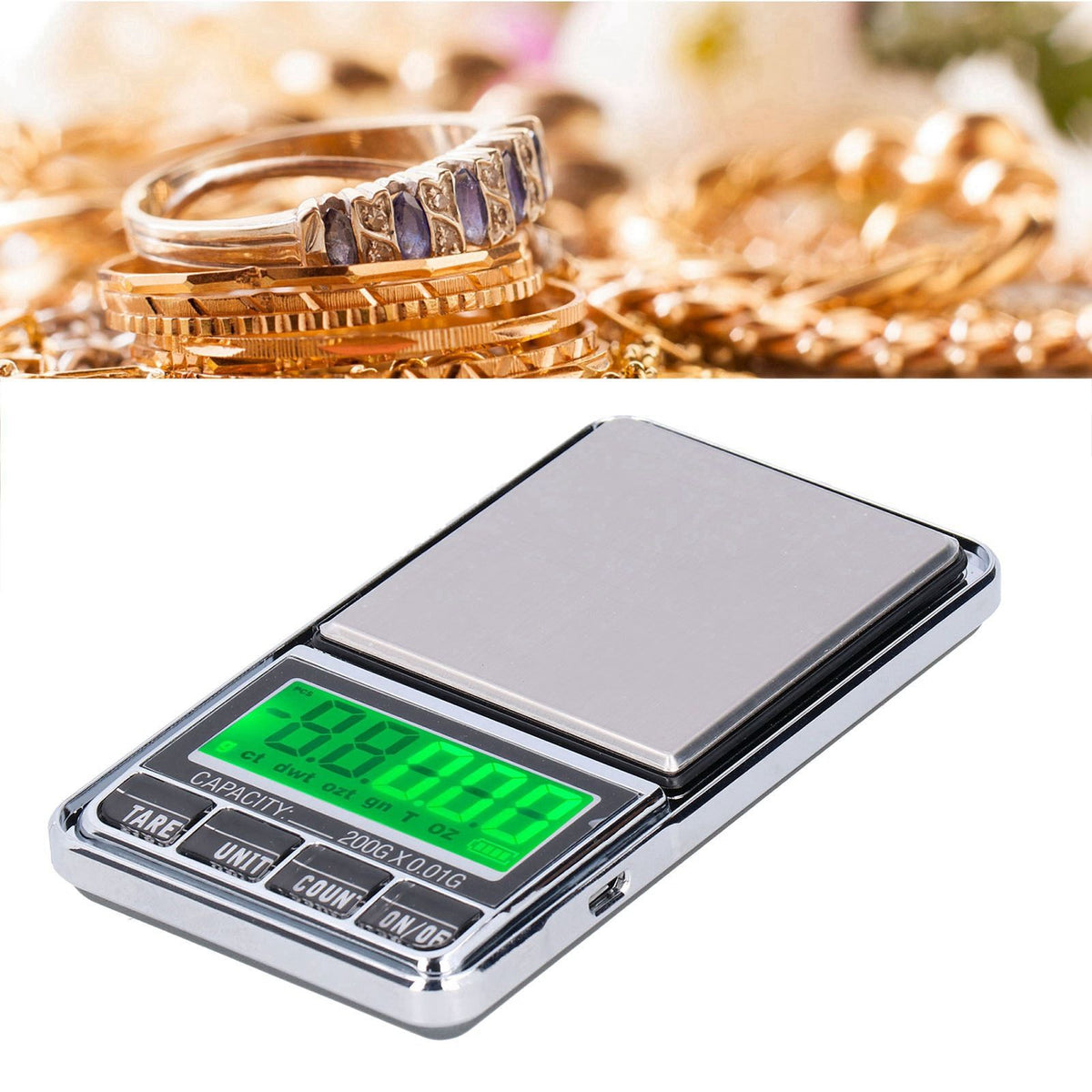 Electronic Jewelry Scale Pocket Digital Carat Scales with Green Backlight LCD Display0.01/200G