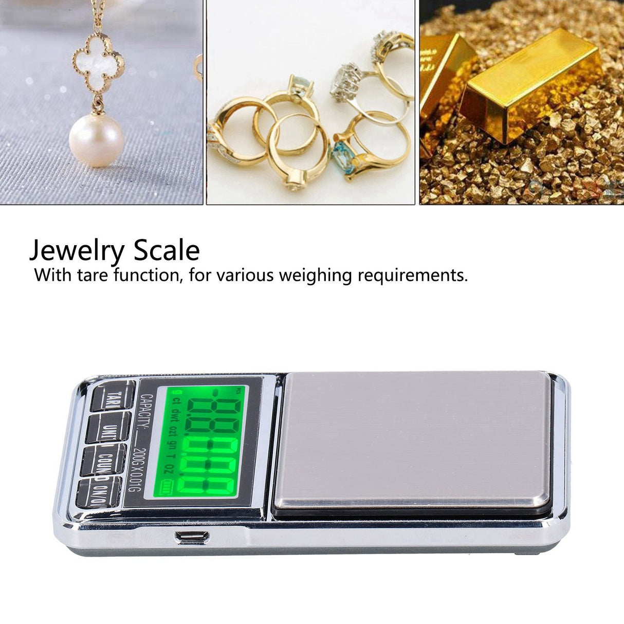 Electronic Jewelry Scale Pocket Digital Carat Scales with Green Backlight LCD Display0.01/200G