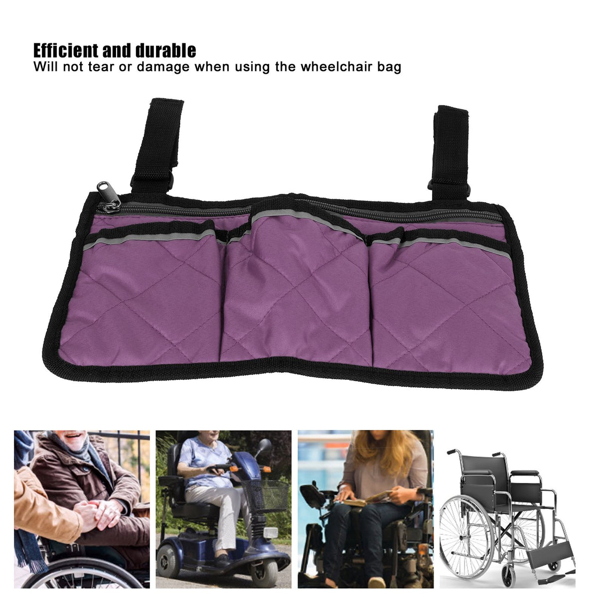 Multifunctional Wheelchair Side Hanging Bag Office Chair Storage Bag Armrest Pouch OrganizerPurple