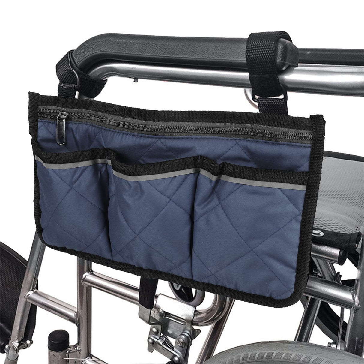 Multifunctional Wheelchair Side Hanging Bag Office Chair Storage Bag Armrest Pouch OrganizerNavy Blue