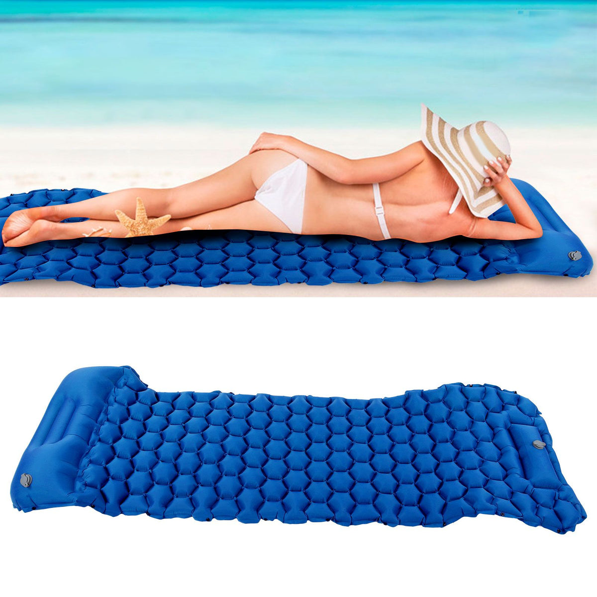 Camping Sleeping Pad Mat Foot Press Inflatable Cushion Mattress for Tent Hiking TravelRoyalblue