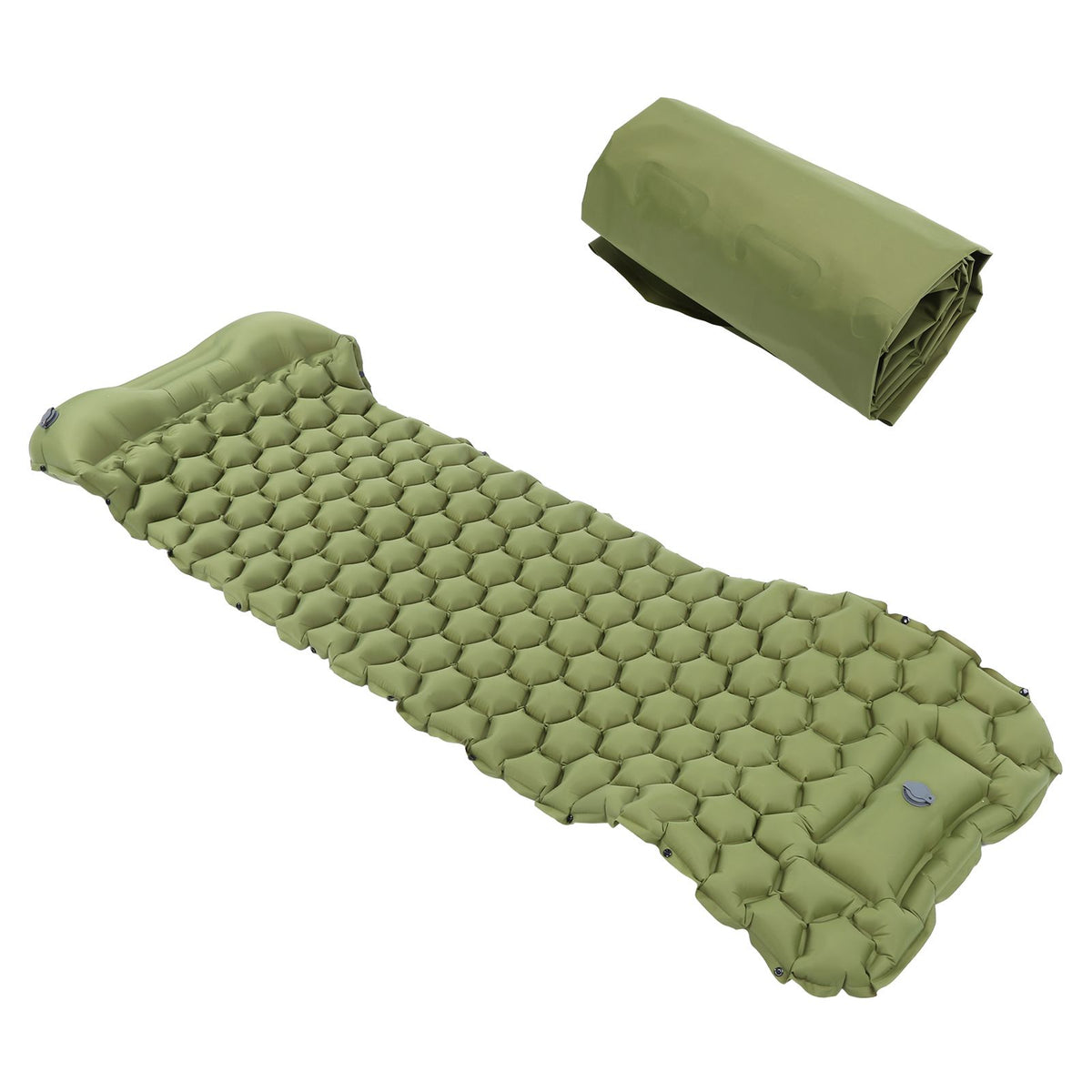 Camping Sleeping Pad Mat Foot Press Inflatable Cushion Mattress for Tent Hiking TravelMilitary Green