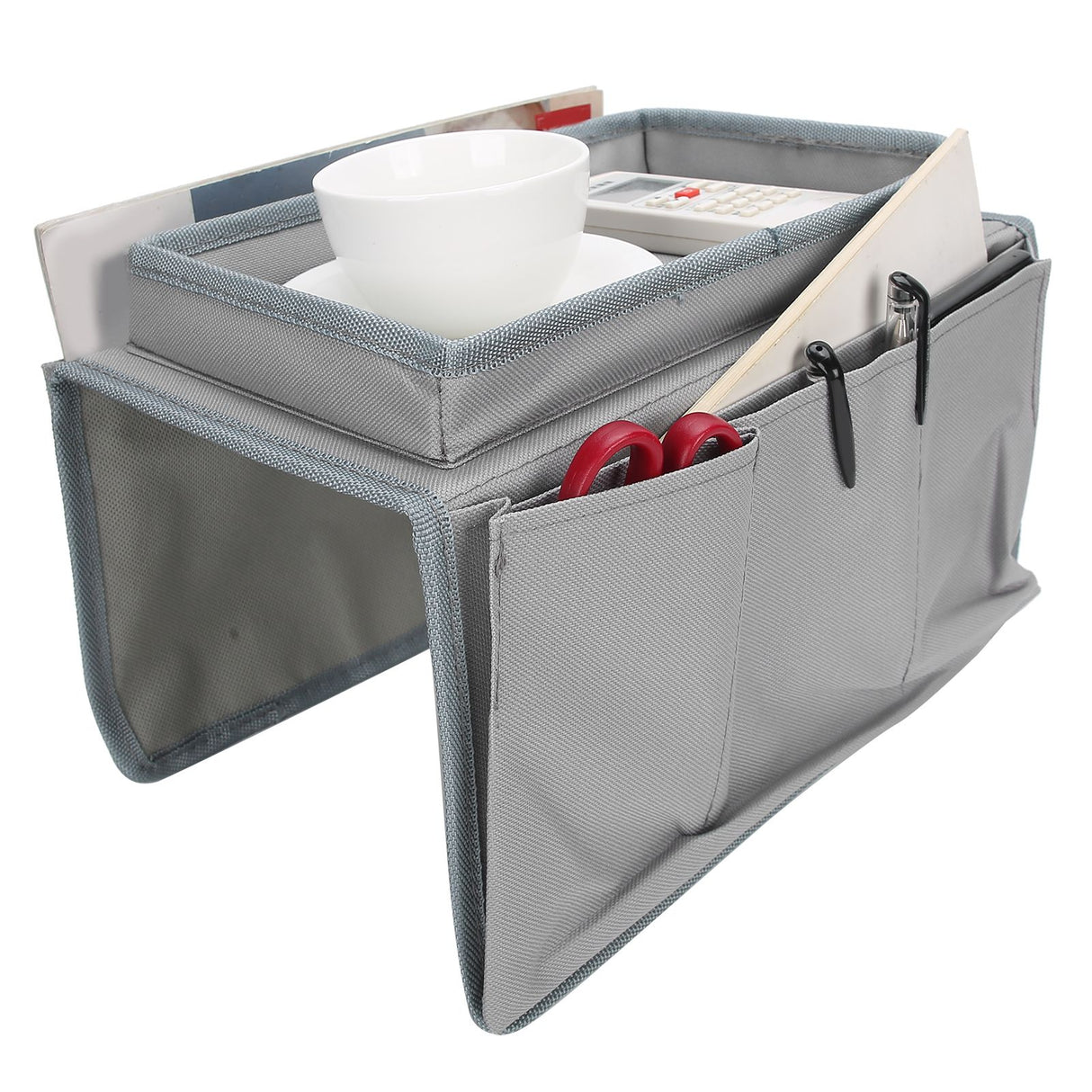 4 Pockets Sofa Armrest TV Remote Control Organizer Armchair Couch Bag with Cup Holder TrayGray