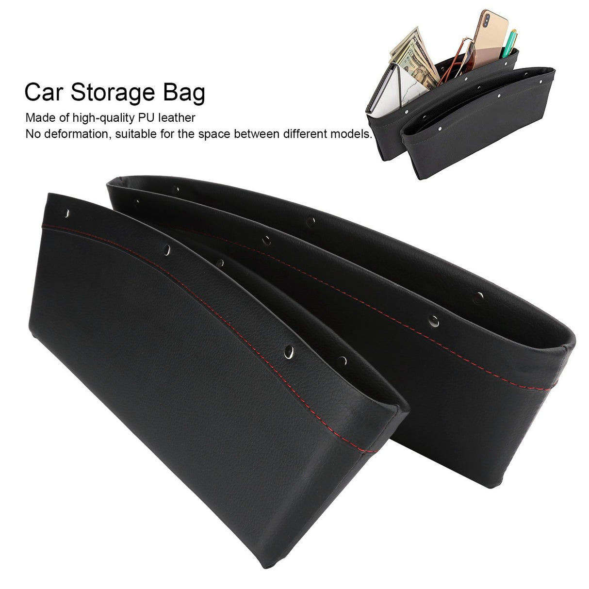 2Pcs Car Seat Slit Organizer Storage Pockets Bag Side Holder for Phone Money Cards KeysBlack