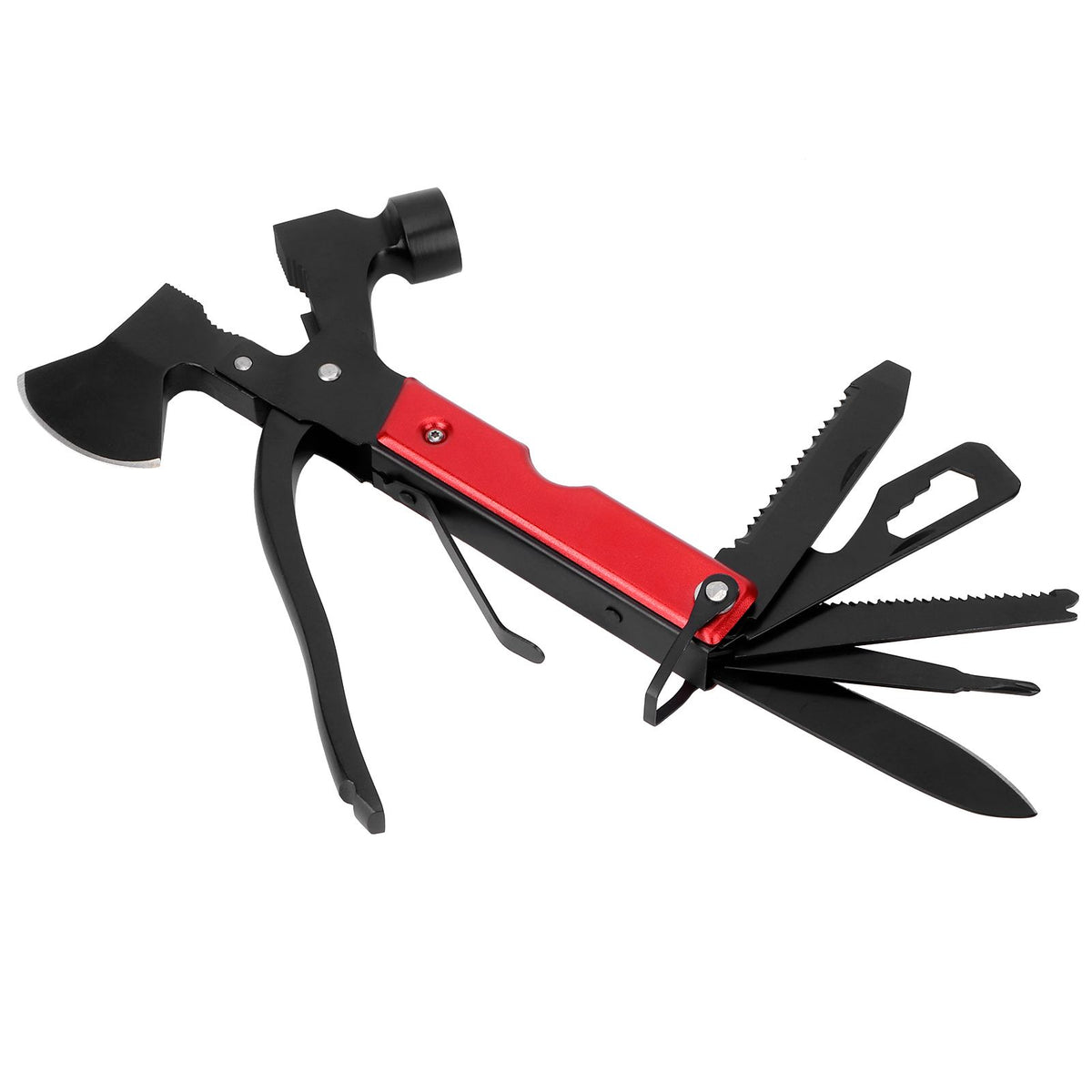 15In1 Axe Hammer MultiFunctional Camping Survival Screwdrivers Pliers Bottle Opener(Red )