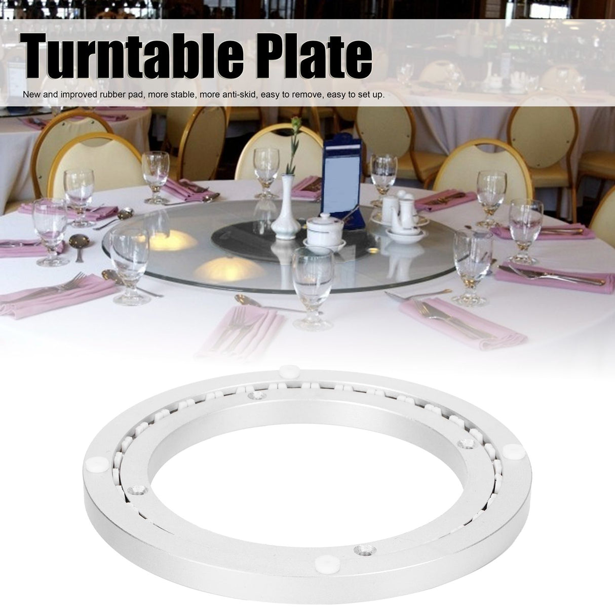 Heavy Duty Aluminium Alloy Rotating Bearing Turntable Round Smooth Mute Dining Table Plate8in