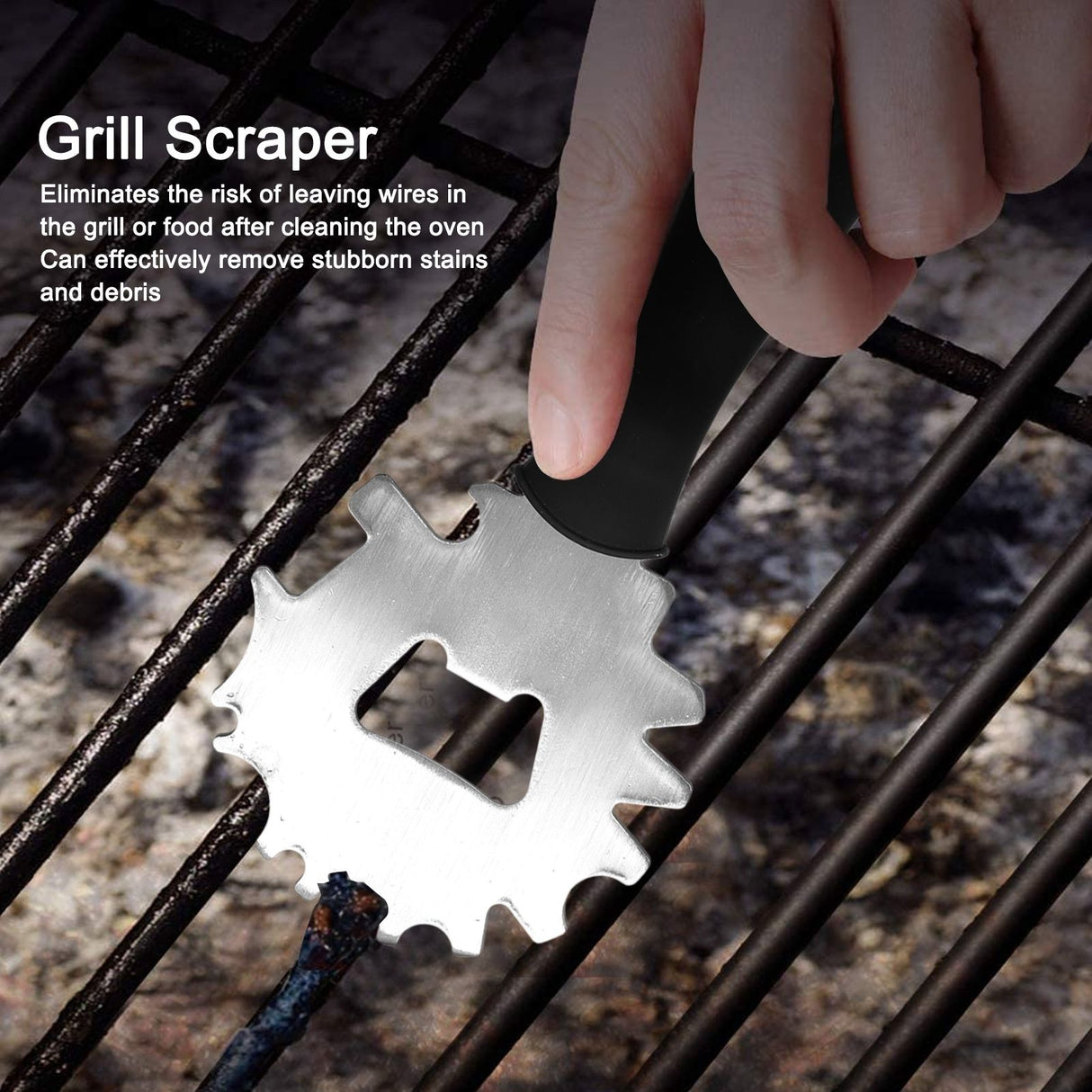 Stainless Steel BBQ Grill Scraper Barbecue Cleaner Tool Bristle Free with Beer Bottle Opener
