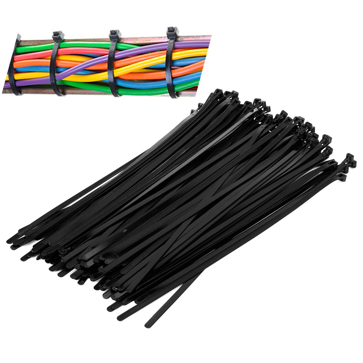100Pcs Cable Ties Multiple Use Fastener Thick Thin Nylon Zip Wraps Supplies 8 x 400Black