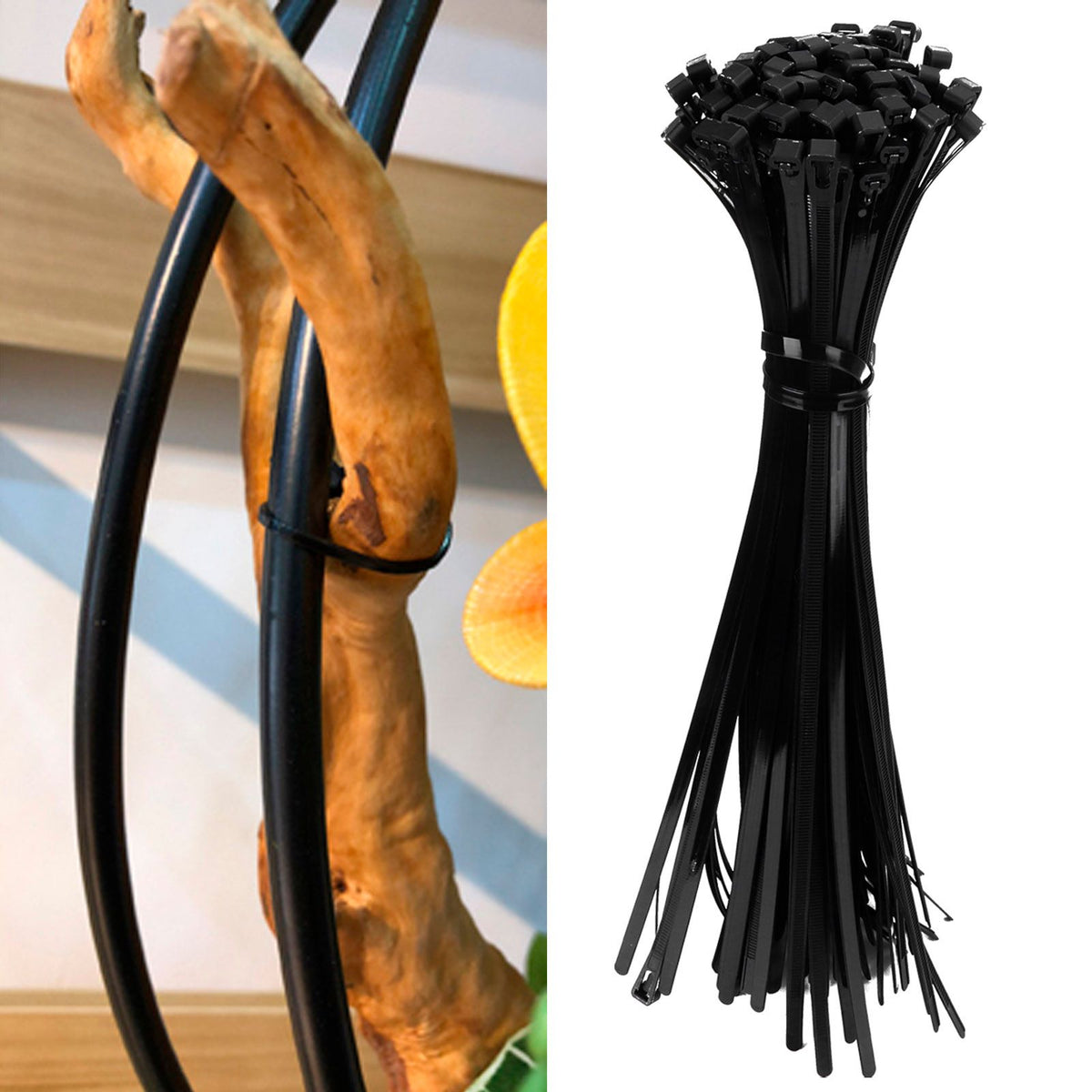 100Pcs Cable Ties Multiple Use Fastener Thick Thin Nylon Zip Wraps Supplies 8 x 400Black