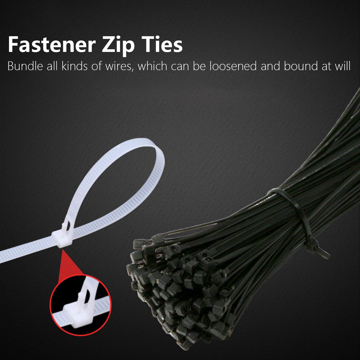 100Pcs Cable Ties Multiple Use Fastener Thick Thin Nylon Zip Wraps Supplies 8 x 400Black