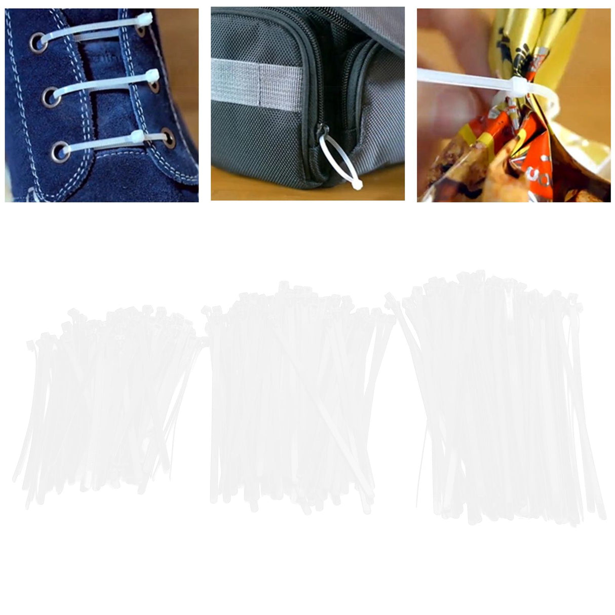 300PCS Cable Ties Multi Size Long Zip Ties for Home Office Garden Fastener SuppliesWhite