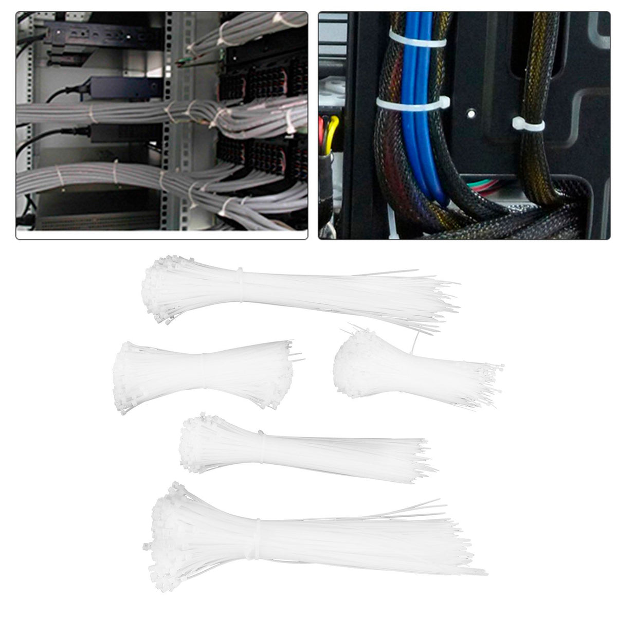 5Packs Cable Ties Zip Wraps Set Disposable Nylon Wire Cord Strap Fastener Fastening OrganizerWhite