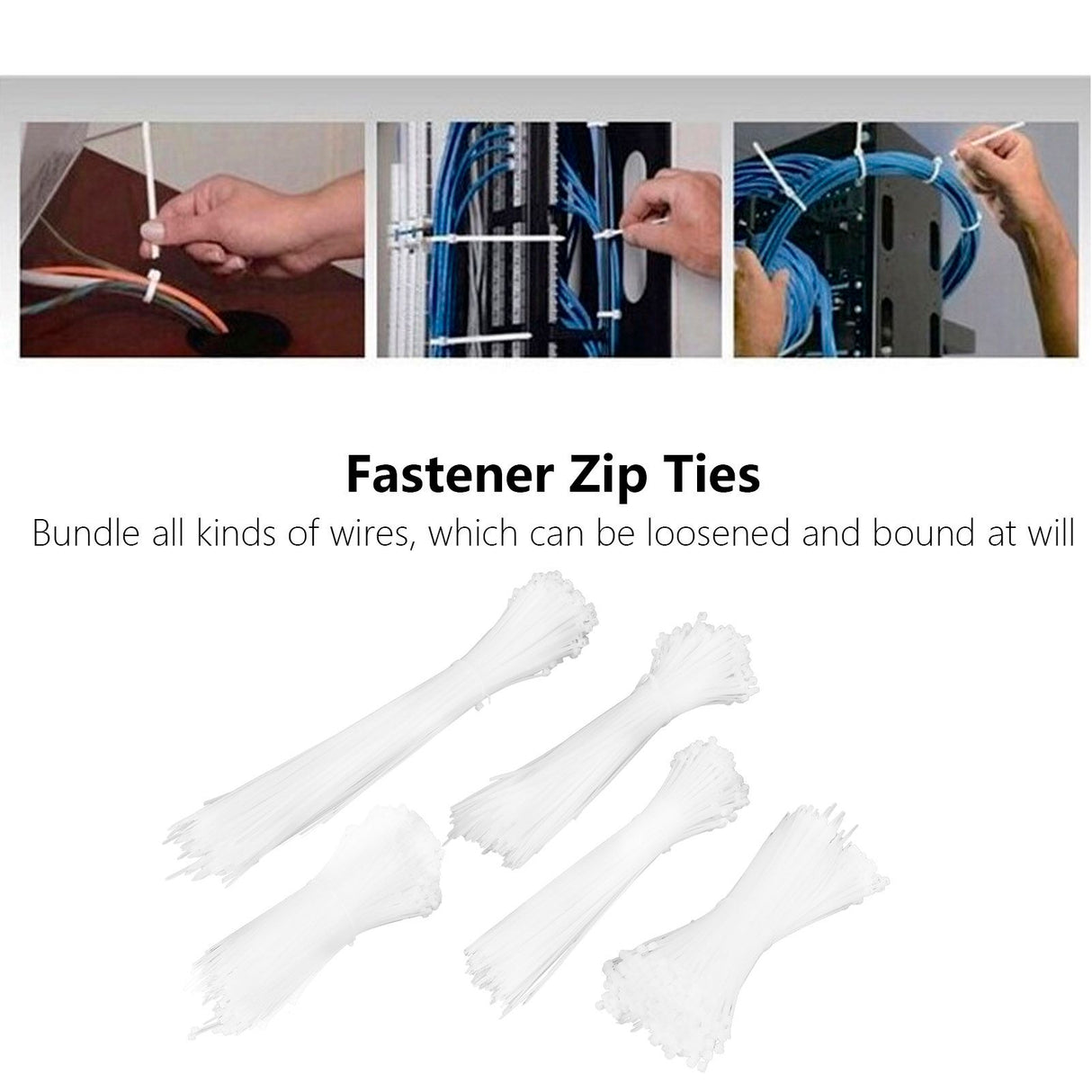 5Packs Cable Ties Zip Wraps Set Disposable Nylon Wire Cord Strap Fastener Fastening OrganizerWhite