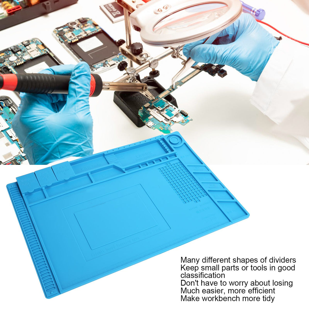 Repair Mat Magnetic Slot Silicone Heat Resistant Solder Station Parts Adsorption Pad Light Blue