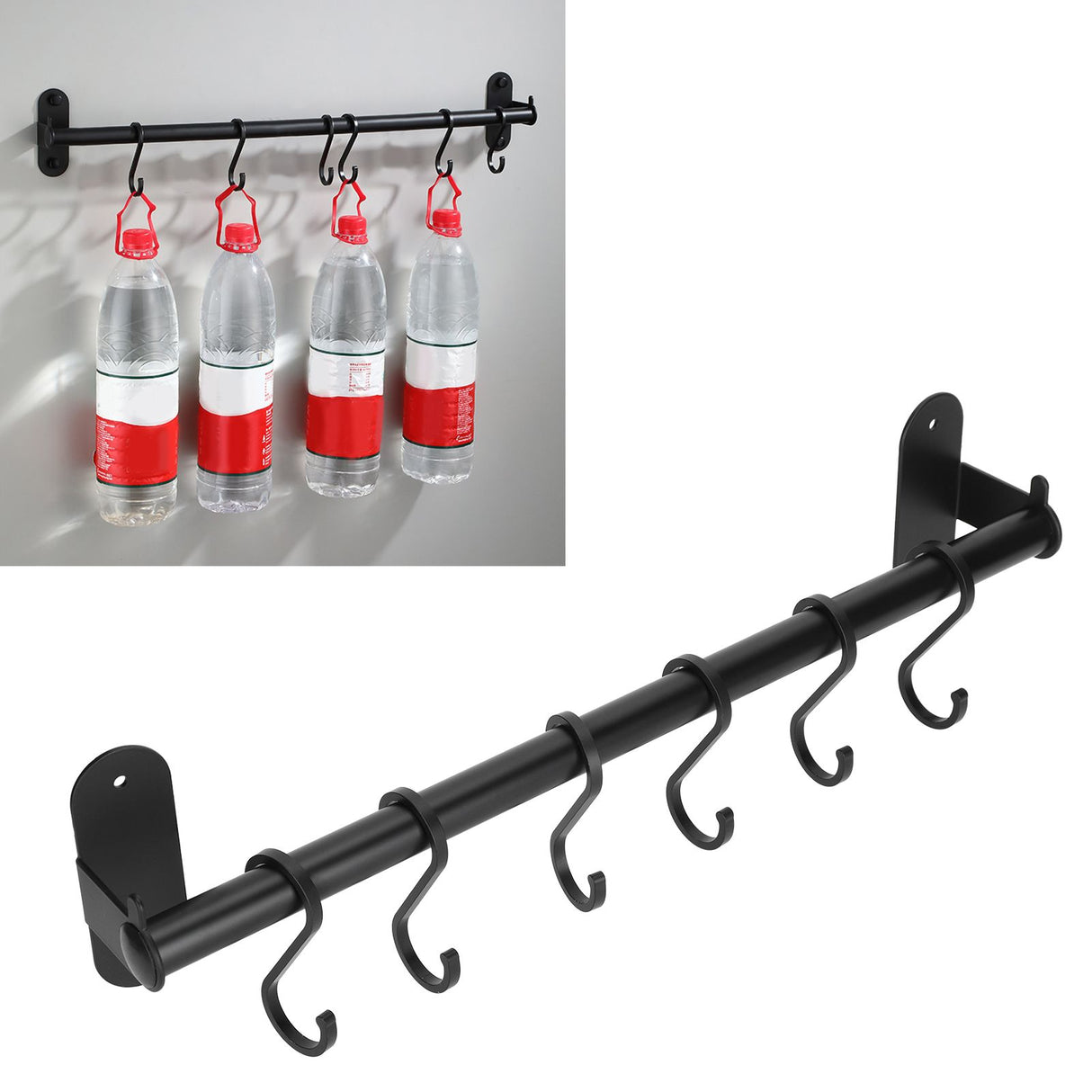40cm 6 Hooks Pot Lid Hanger Punch WallMounted Storage Holder Kitchen Utensil Rack Organizer
