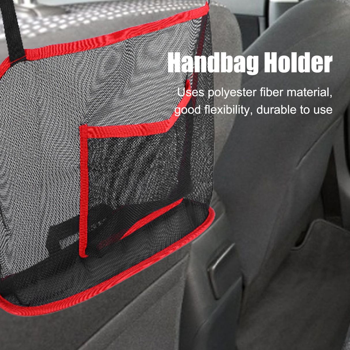 Handbag Holder Organizer Polyester Fiber Car Interior Seat Back Storage Net Bag AccessoryWith Pocket Red