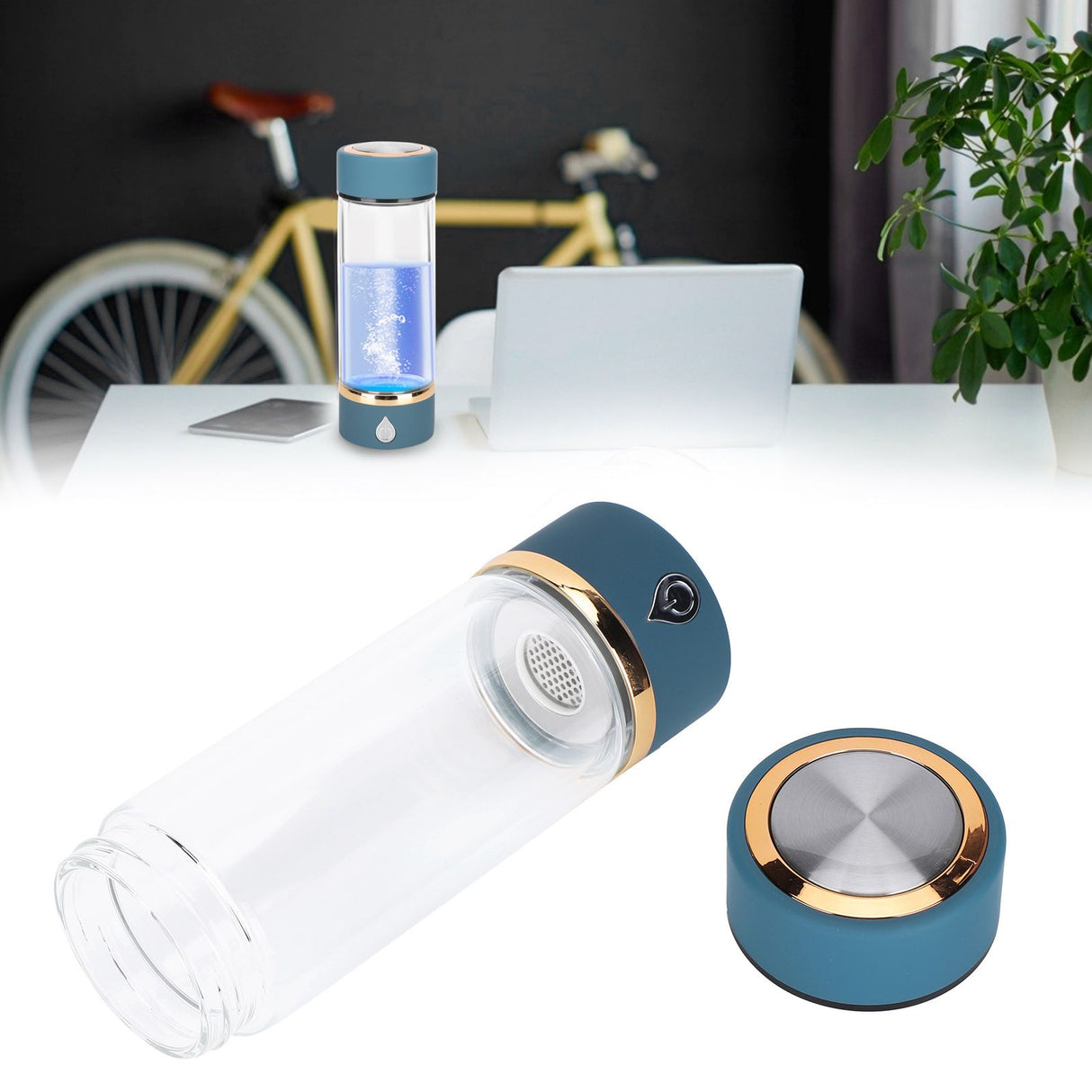 Hydrogen Water Bottle Generator USB Portable Hydrogen Water Maker Machine 380ml Blue