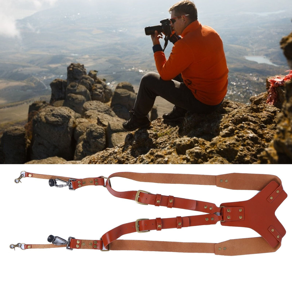 Camera Double Shoulder Strap Leather Camera Harness Photography Accessories for Outdoor Use