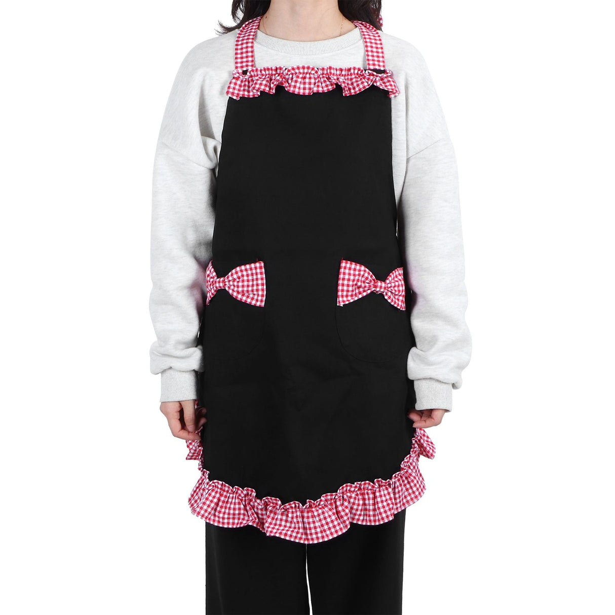 Bowknot Apron Multifunctional Cooking Oil‑Proof Waterproof Antifouling Apron for KitchenBlack + Pink