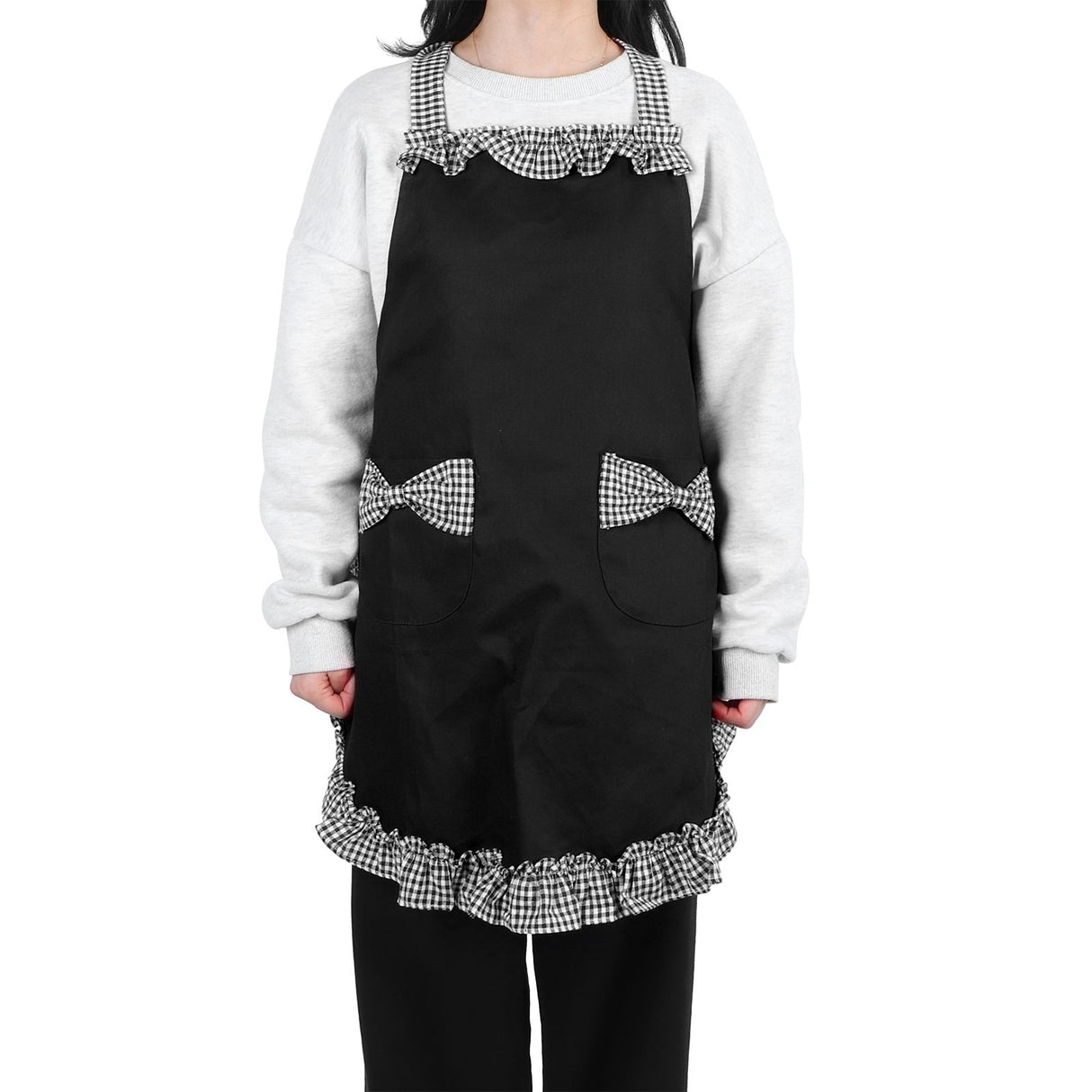 Bowknot Apron Multifunctional Cooking Oil‑Proof Waterproof Antifouling Apron for KitchenBlack