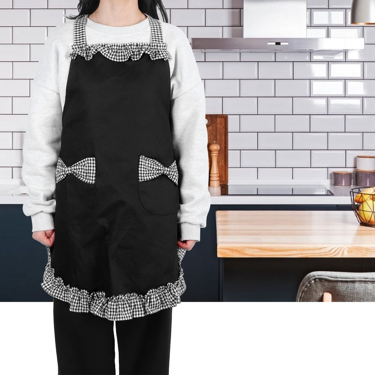 Bowknot Apron Multifunctional Cooking Oil‑Proof Waterproof Antifouling Apron for KitchenBlack