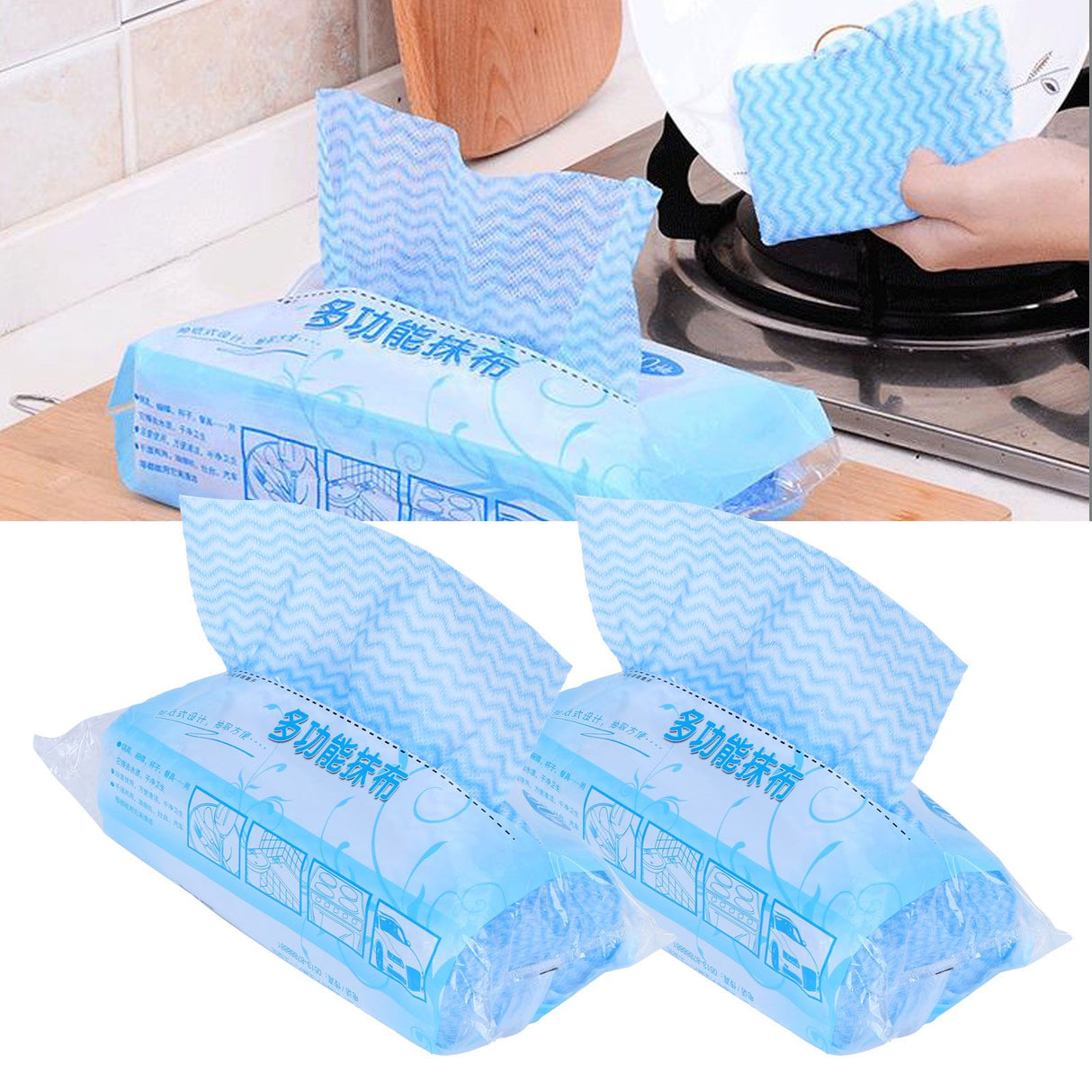 2Packs Disposable NonWoven Rag Washing Dish Towel Kitchen Cleaning Cloth Wiping Rag(Blue )