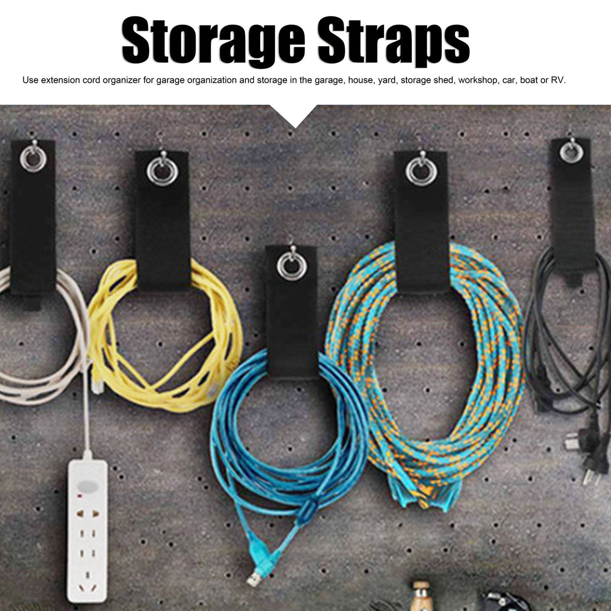 12PCS Heavy Duty Cable Storage Straps Extension Cord Holder Hook Loop Organizer Hanger