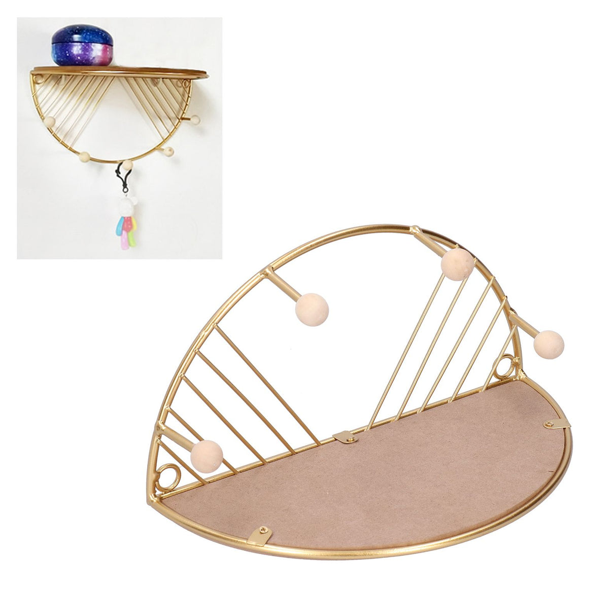 Display Shelf Storage Rack with Clothes Hanger Hook for Home Living Room Entryway GoldS