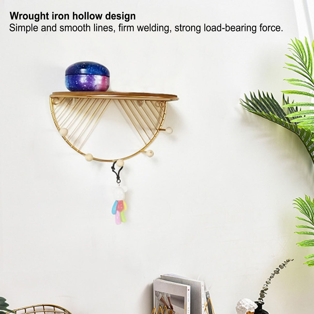 Display Shelf Storage Rack with Clothes Hanger Hook for Home Living Room Entryway GoldS