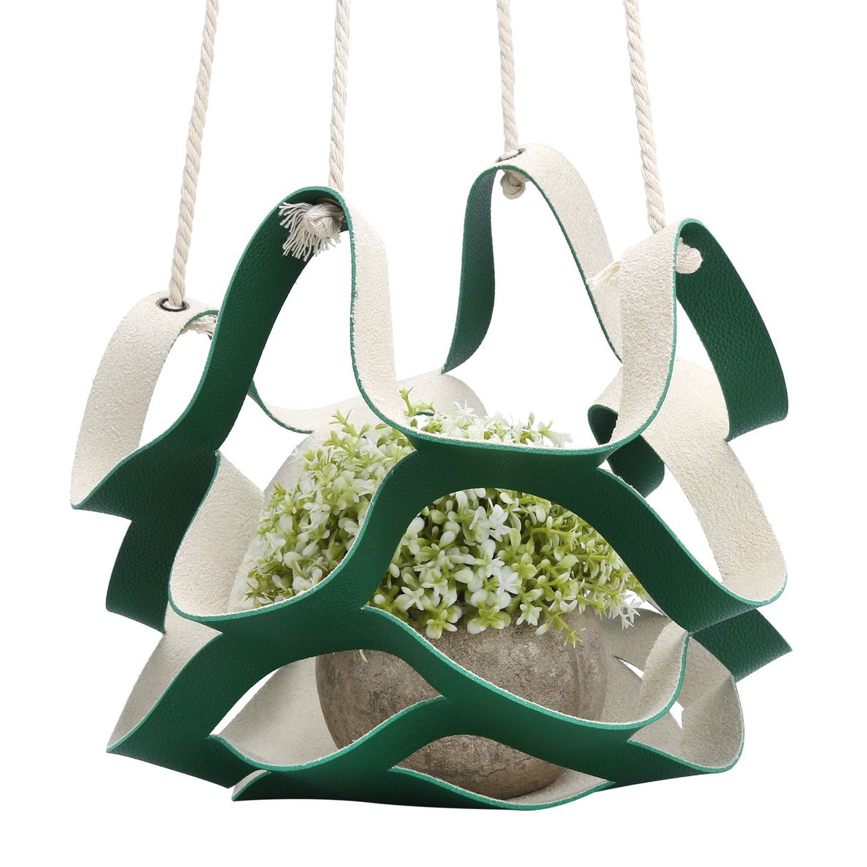 Plant Hanger PU Leather Wall Hanging Flower Pot Holder Basket Home Garden DecorationS Green