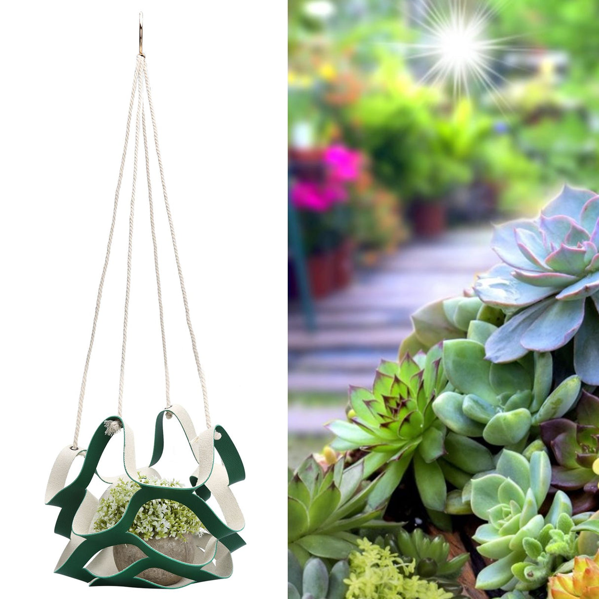 Plant Hanger PU Leather Wall Hanging Flower Pot Holder Basket Home Garden DecorationS Green