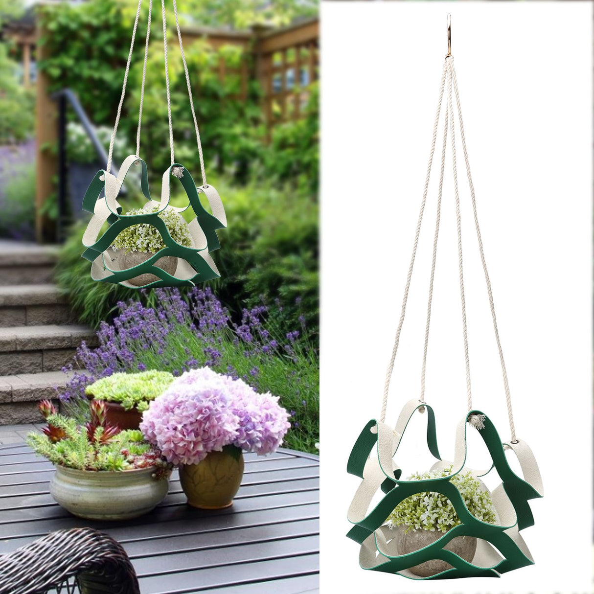 Plant Hanger PU Leather Wall Hanging Flower Pot Holder Basket Home Garden DecorationS Green