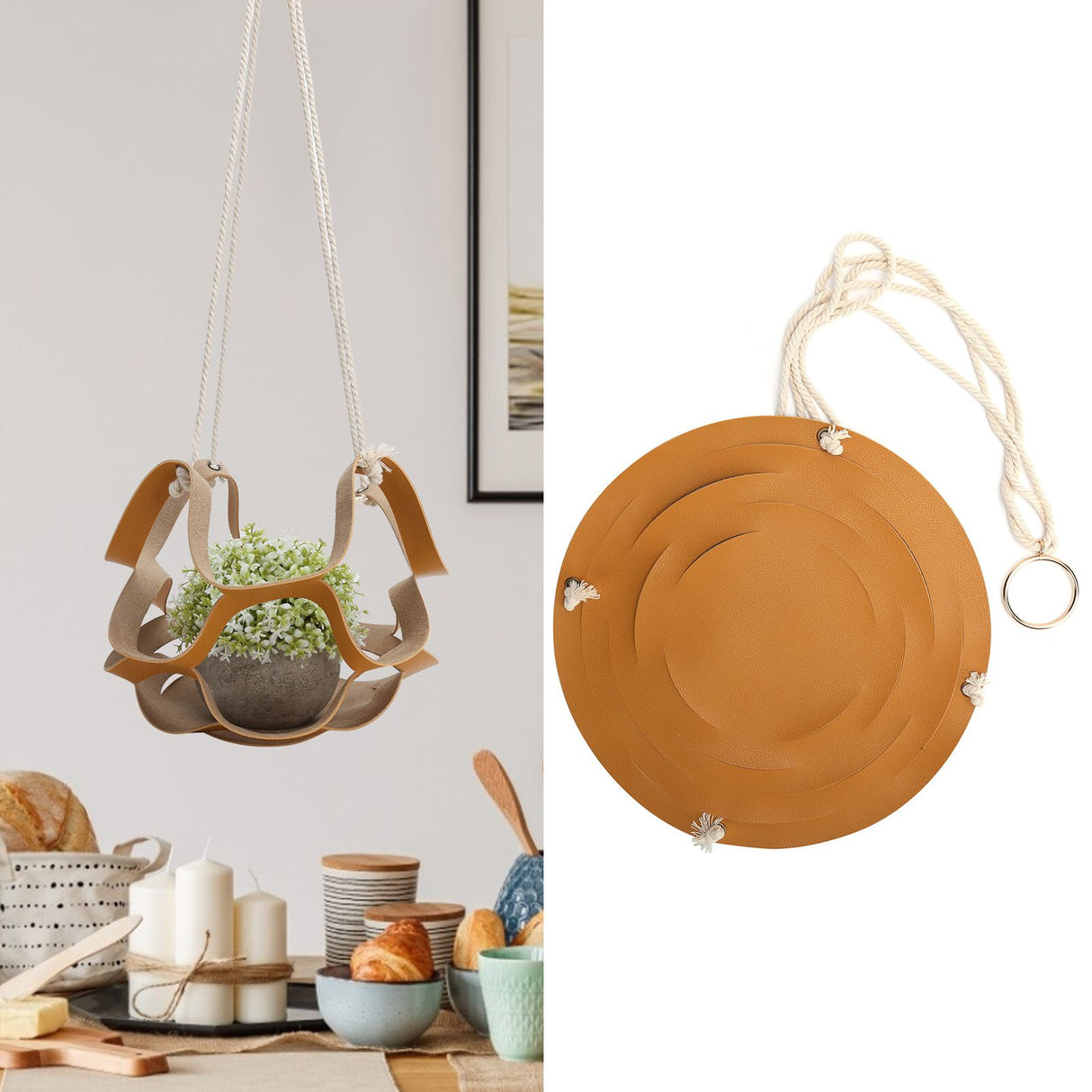 PU Leather Plant Hanger Wall Hanging Planter Shelf Flower Pot Holder Indoor Home Decor YellowL