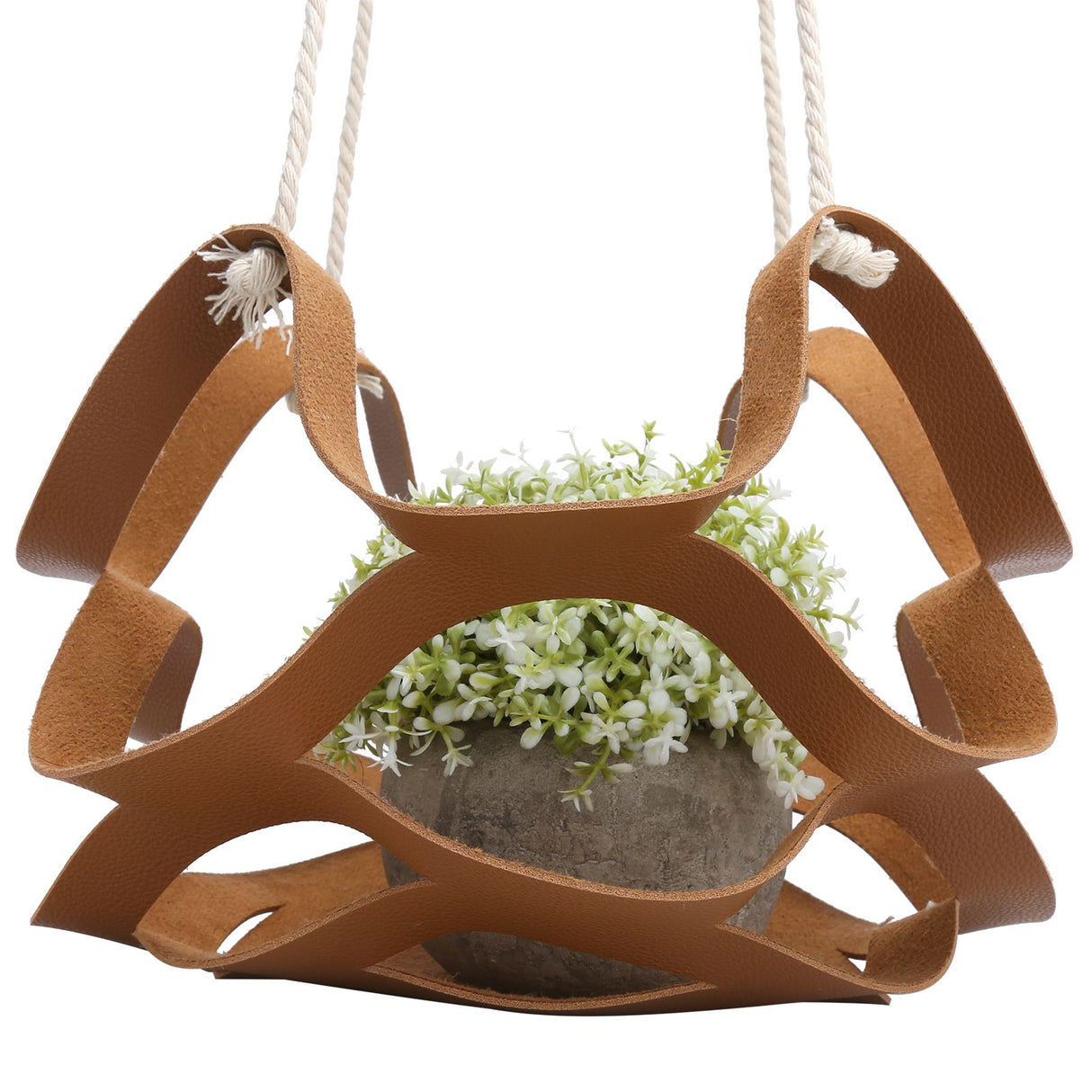 PU Leather Flower Pot Display Holder Succulent Hanging Basket Planter DecorationL Brown