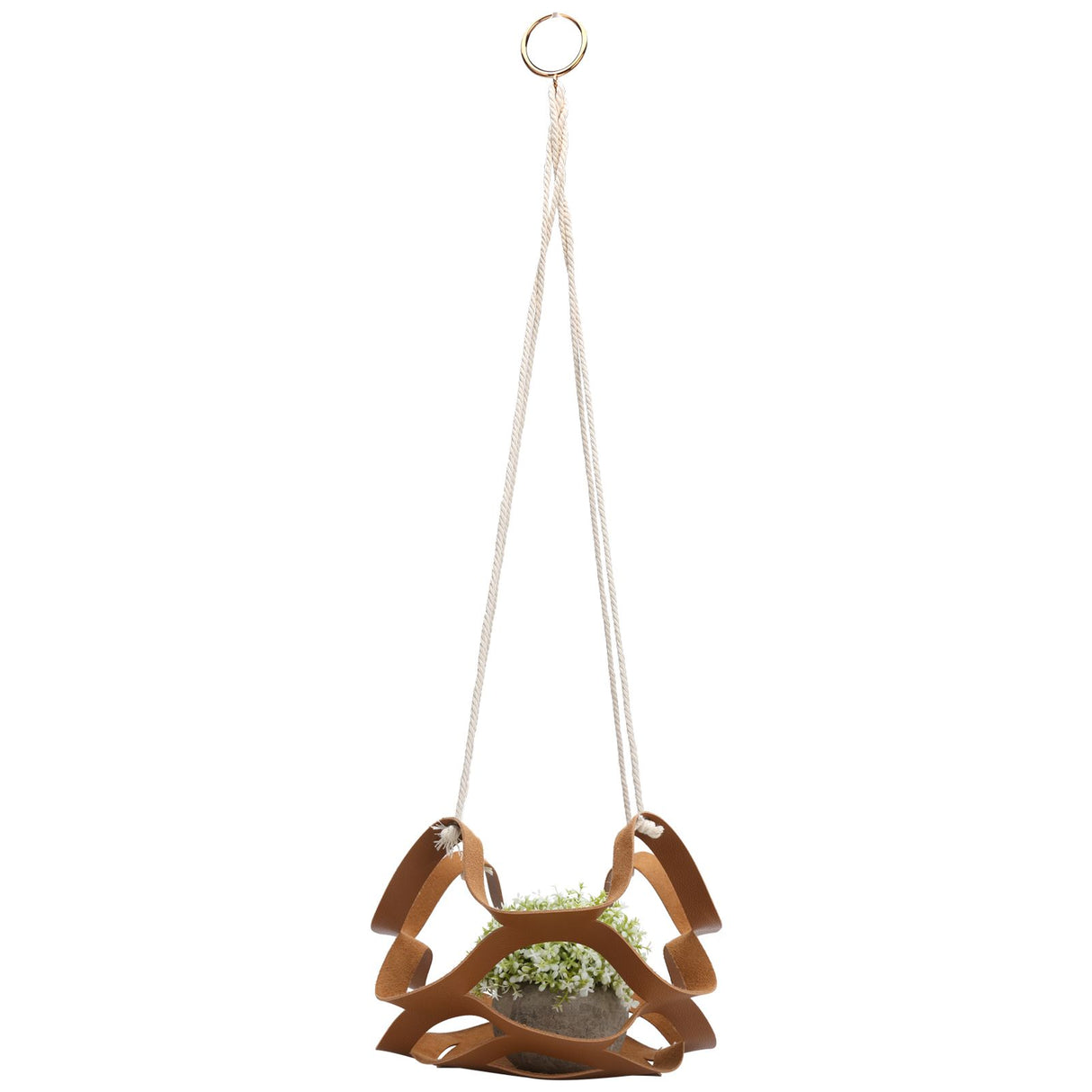 PU Leather Flower Pot Display Holder Succulent Hanging Basket Planter DecorationL Brown
