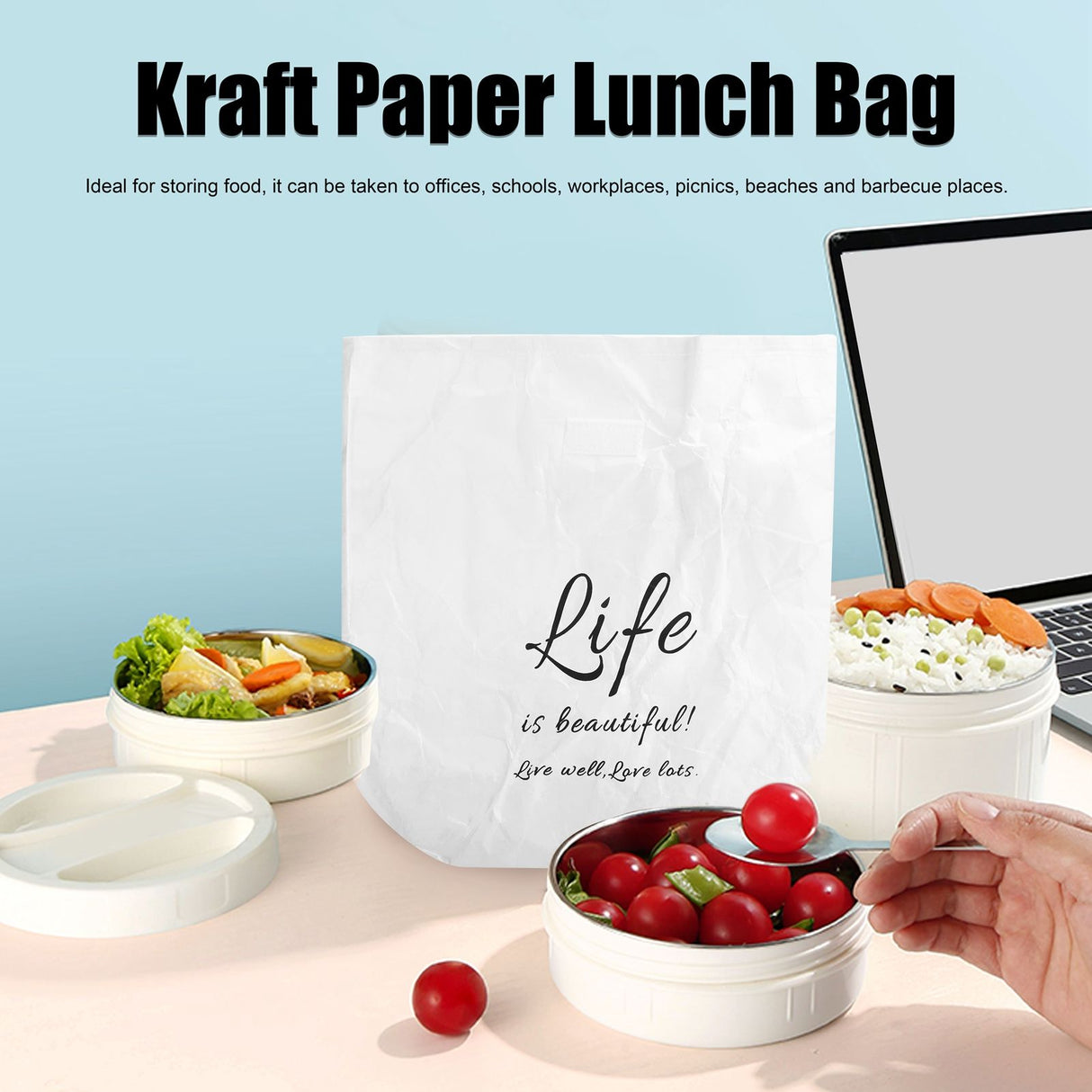 Kraft Paper Lunch Bag Aluminum Film Insulated Holder Environmental Protection Storage SuppliesWhite