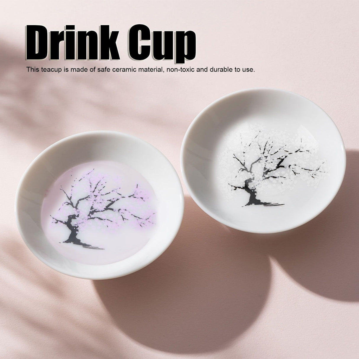 Ceramic Cup Japanese style Color Changing Sakura Tea Wine Cup Drinkware Accessory(Cold Change )