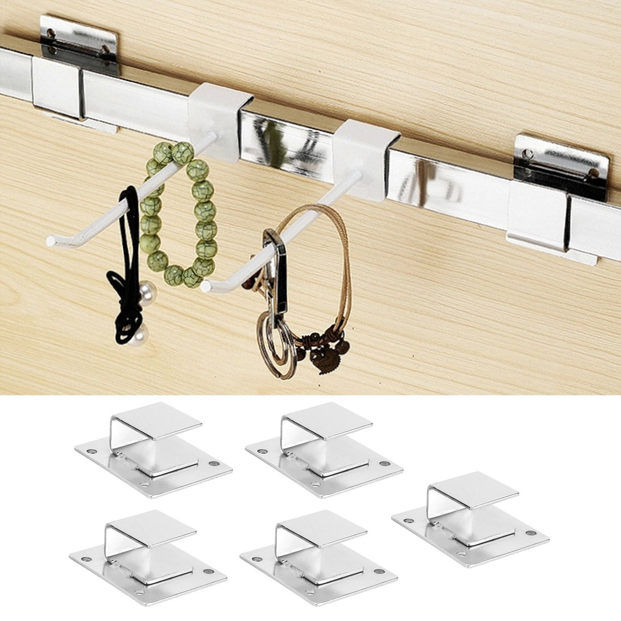 5Pcs Shelf Mount Bracket Hanger Stainless Steel Tube Support Holder Buckle Hardware SilverOpening Type
