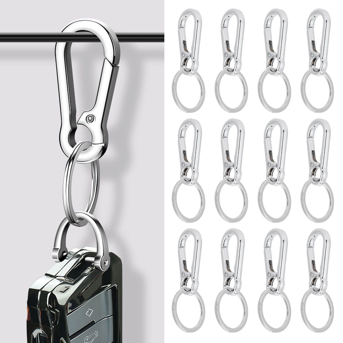 12pcs Alloy Keychain AntiRust No Deformation Glossy Surface for Hanging Key Wallet Zip Belt
