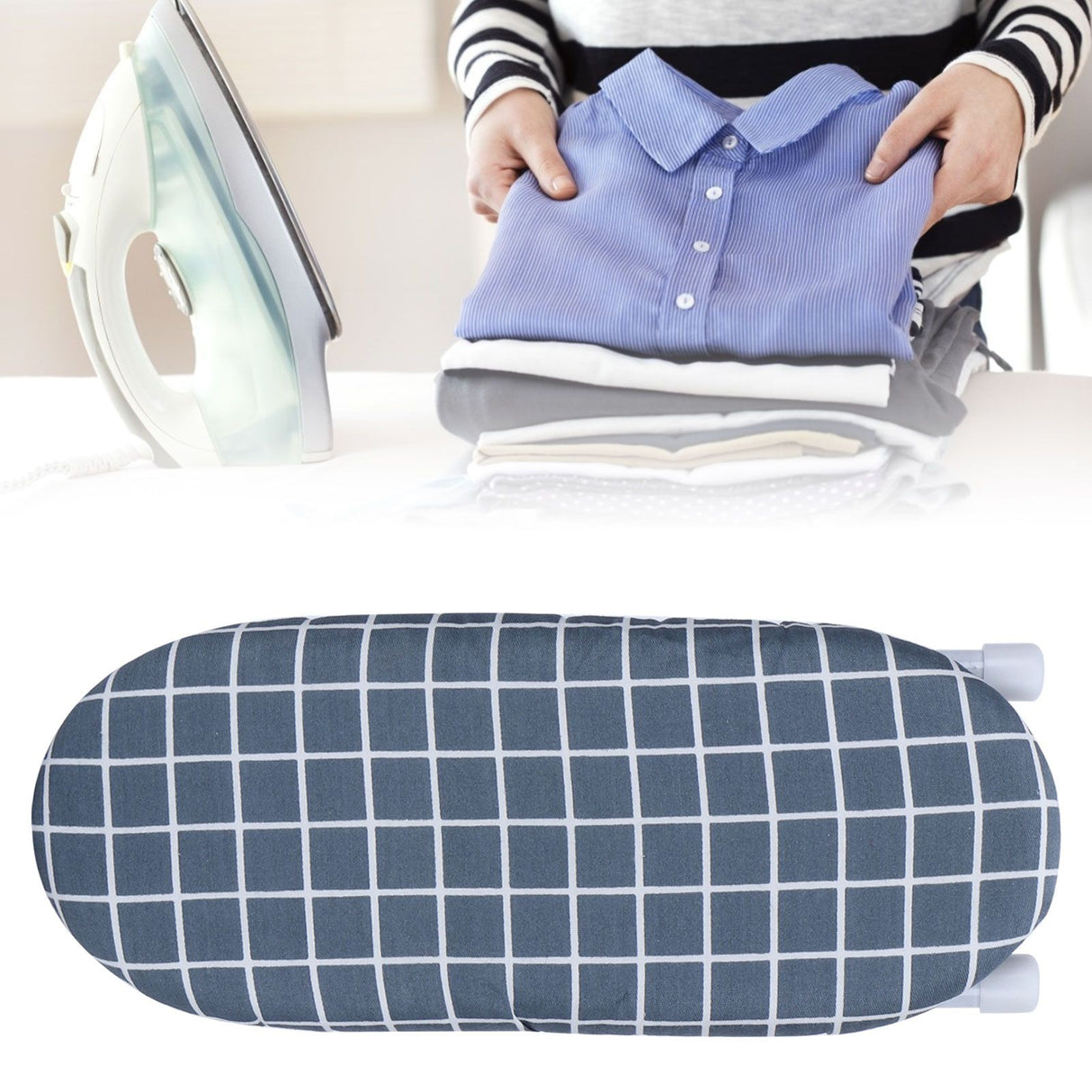 Mini Ironing Board Foldable Sleeve Cuffs Collars Ironing Table for Home Travel UseDark Blue Grid