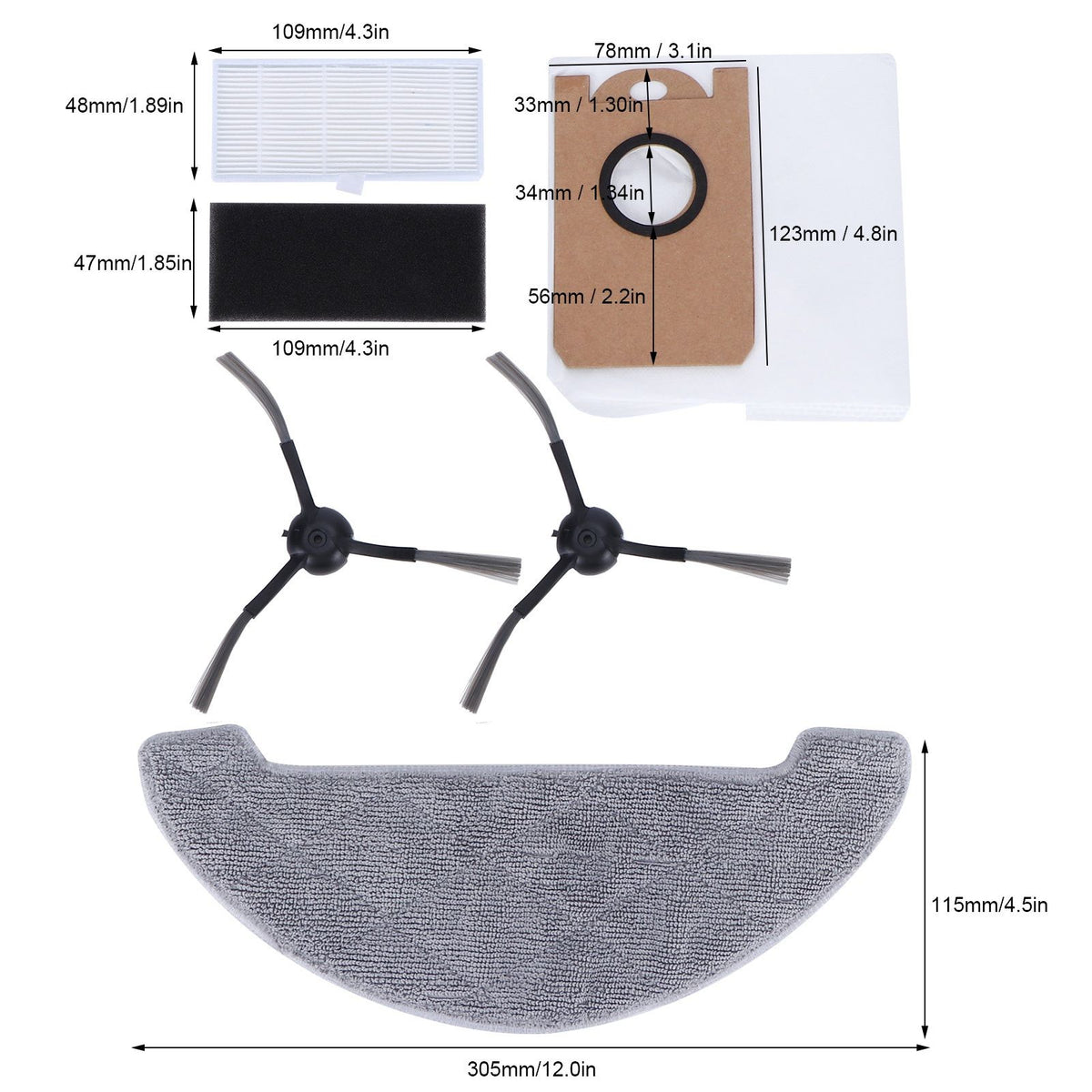 Side Brush Filter Dust Bag Kit Robot Vacuum Cleaner Parts Fit for Proscenic M7 MAX