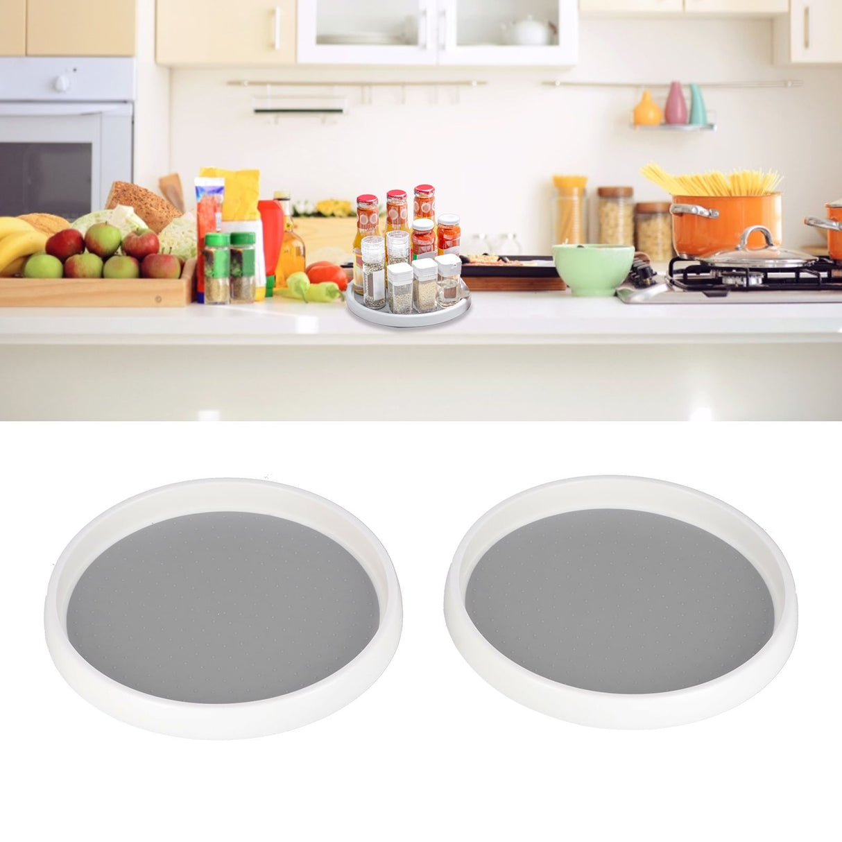 Cabinet Turntable Organizer Antislip Rotatable Storage Tray Multifunctional Rotating Spice Rack for Kitchen 2PCS Small Size