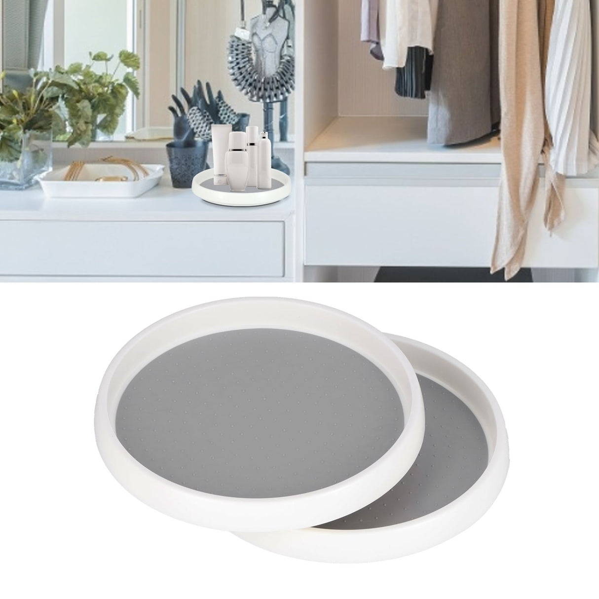 Cabinet Turntable Organizer Antislip Rotatable Storage Tray Multifunctional Rotating Spice Rack for Kitchen 2PCS Small Size