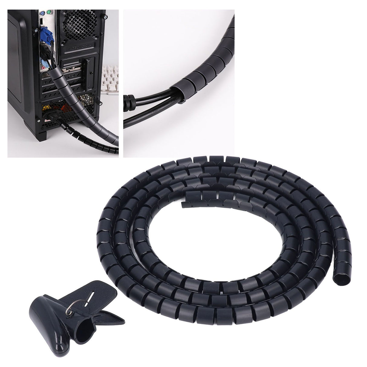 Spiral Cable Wrap Organizer Dia 20mm/0.79in Wire Winding Tube Cord Management System for Home Office TV DVD PC Cable1.5m/4.9ft