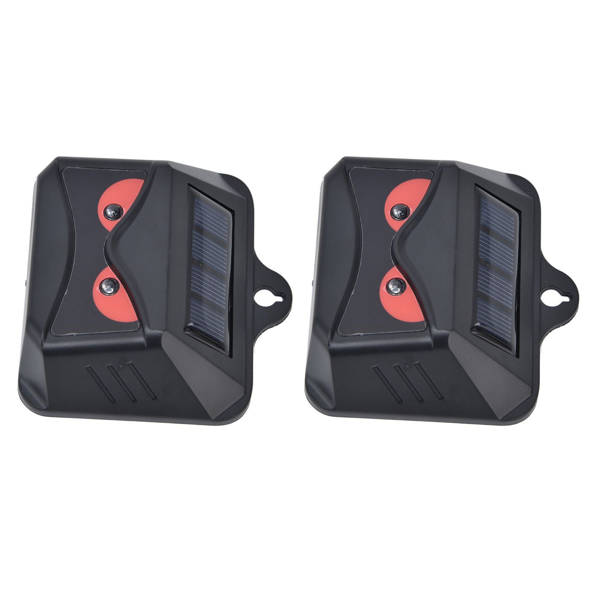 2pcs Animal Repeller Red LED Strobe Lights Waterproof Design Solar Automatic Charging ABS Housing Black Deterrent Tool