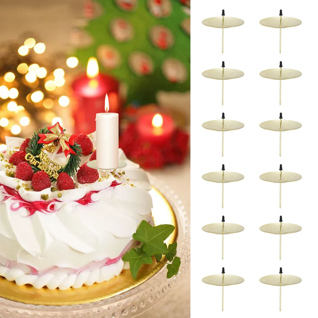 12pcs Candle Plate Iron Material 7x6.5cm/2.8x2.6in Gold Stable Reliable Decorative Wearable Fixing Holder for Party