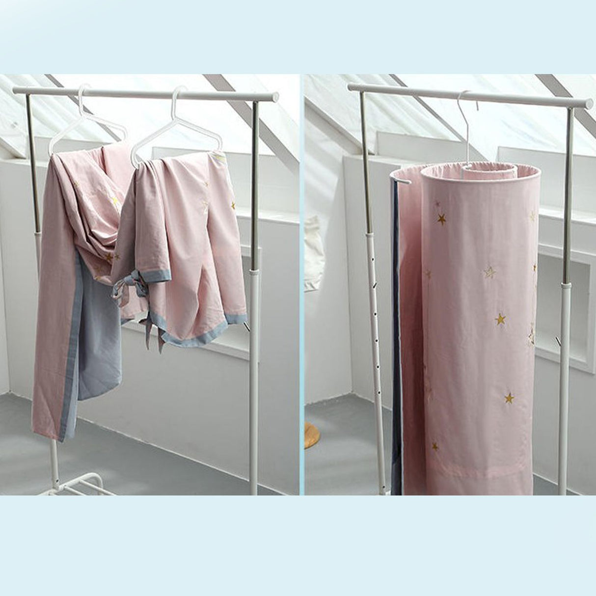 Spiral Hanger Dedicated Space Saving Stainless Steel Rustproof Quilt Bed Linen Hanger for large Sheets Quilts CurtainsWhite